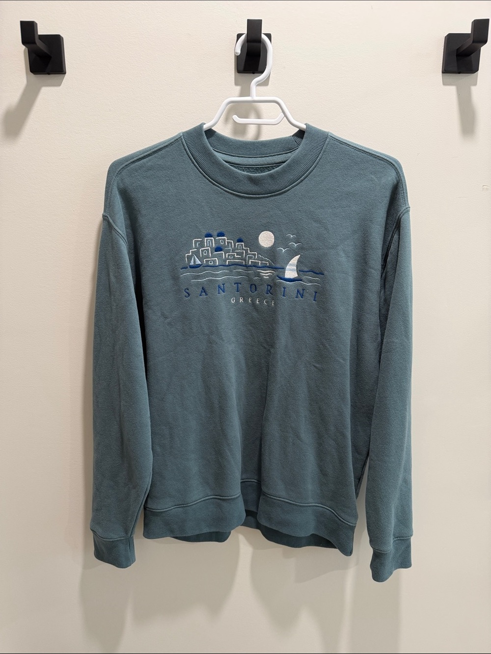 Hollister Teal Blue Santorini Embroidered Crewneck